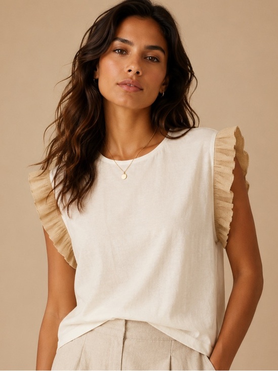 Zara Tops - Zara White Flutter Sleeve Top Size L | Ruffle Sleeve Blouse | Feminine Chic